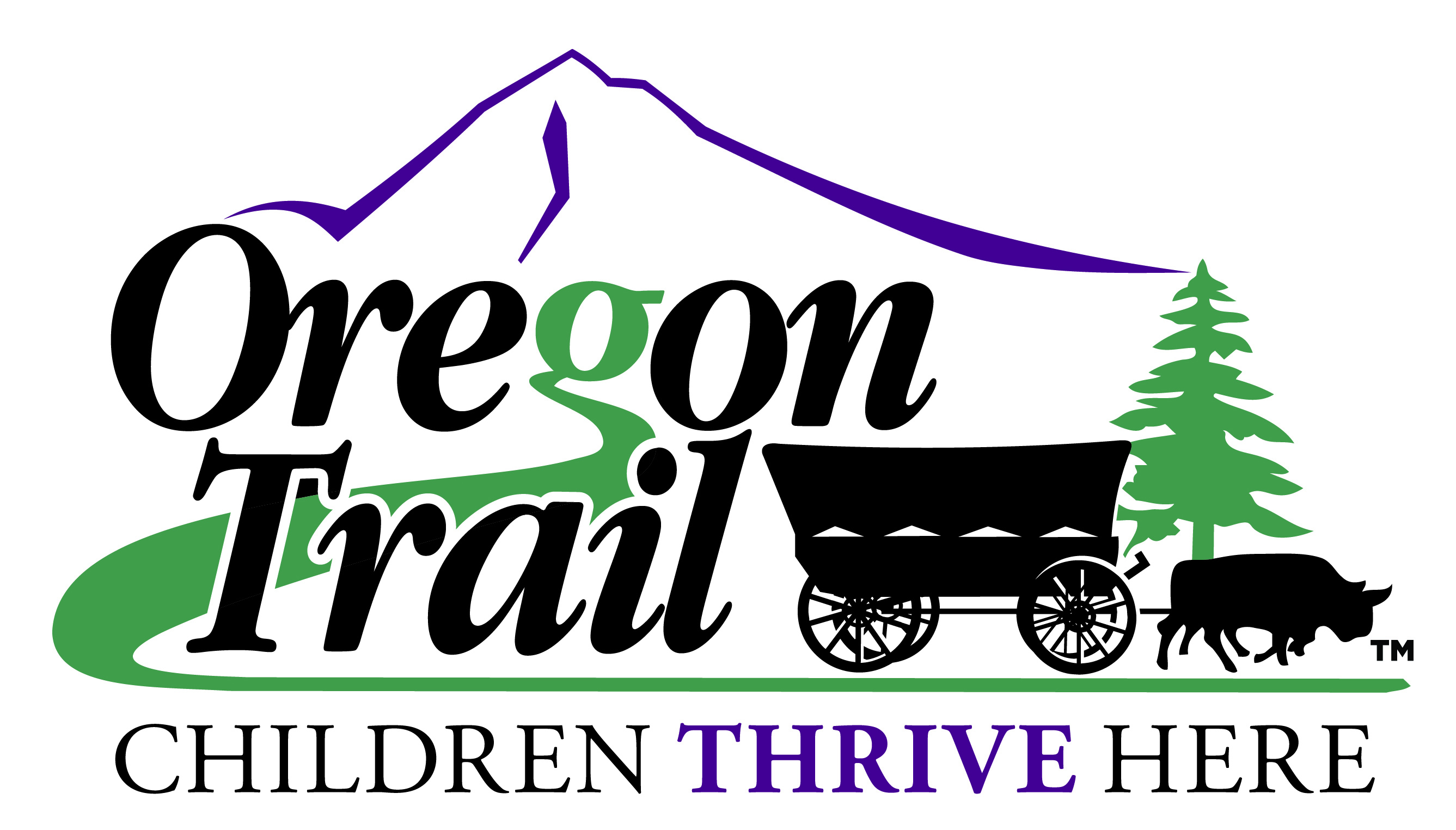 Oregon Trail School District logo with an outline of Mount Hood and oxen pulling a wagon.